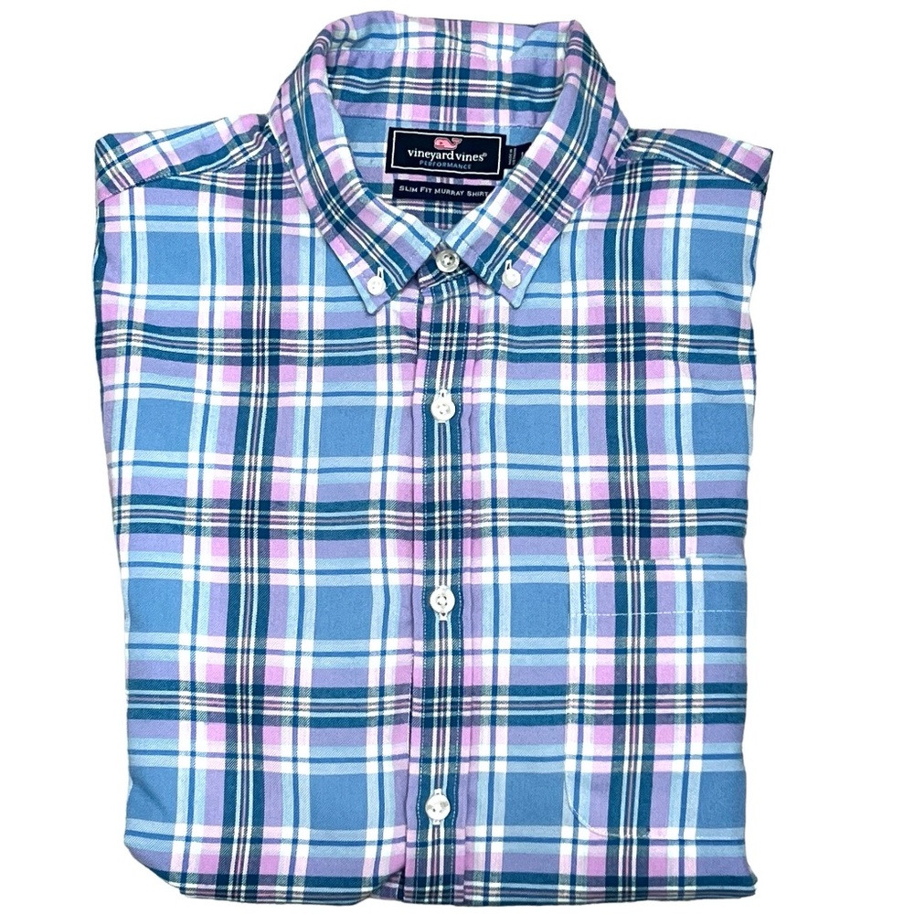 VINEYARD VINES PERFORMANCE SLIM FIT MURRAY SHIRT OCEAN WALK PLAID (BLUES & PINK)